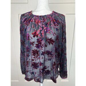Rag & Bone Yuni Velvet Burnout Blouse Purple Multi Devore Velour Peasant Silk